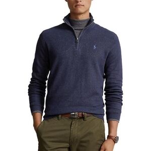Polo Ralph Lauren Men’s MEDIUM Mesh-Knit Cotton Quarter-Zip Sweater Navy Heather
